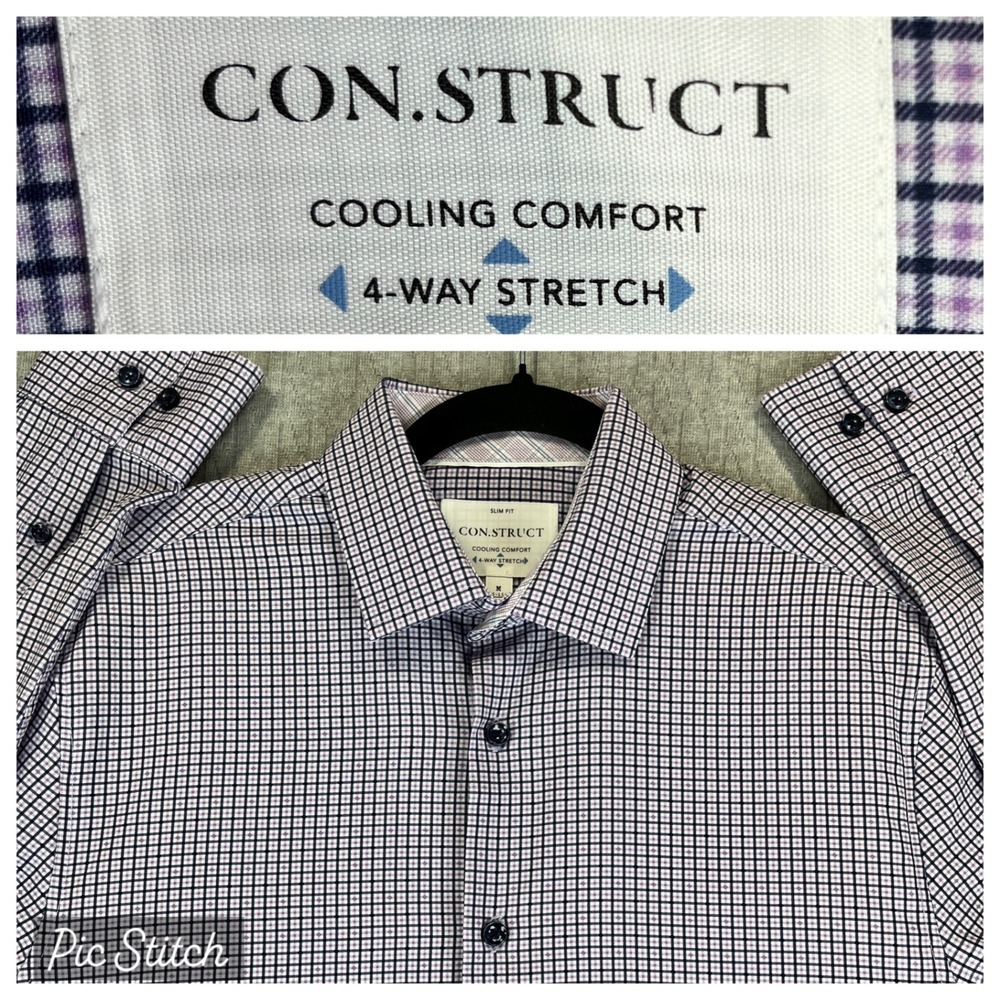 New without tags CON.STRUCT Graph Check Dress Shirt Men M Slim Fit 4 Way Stretch